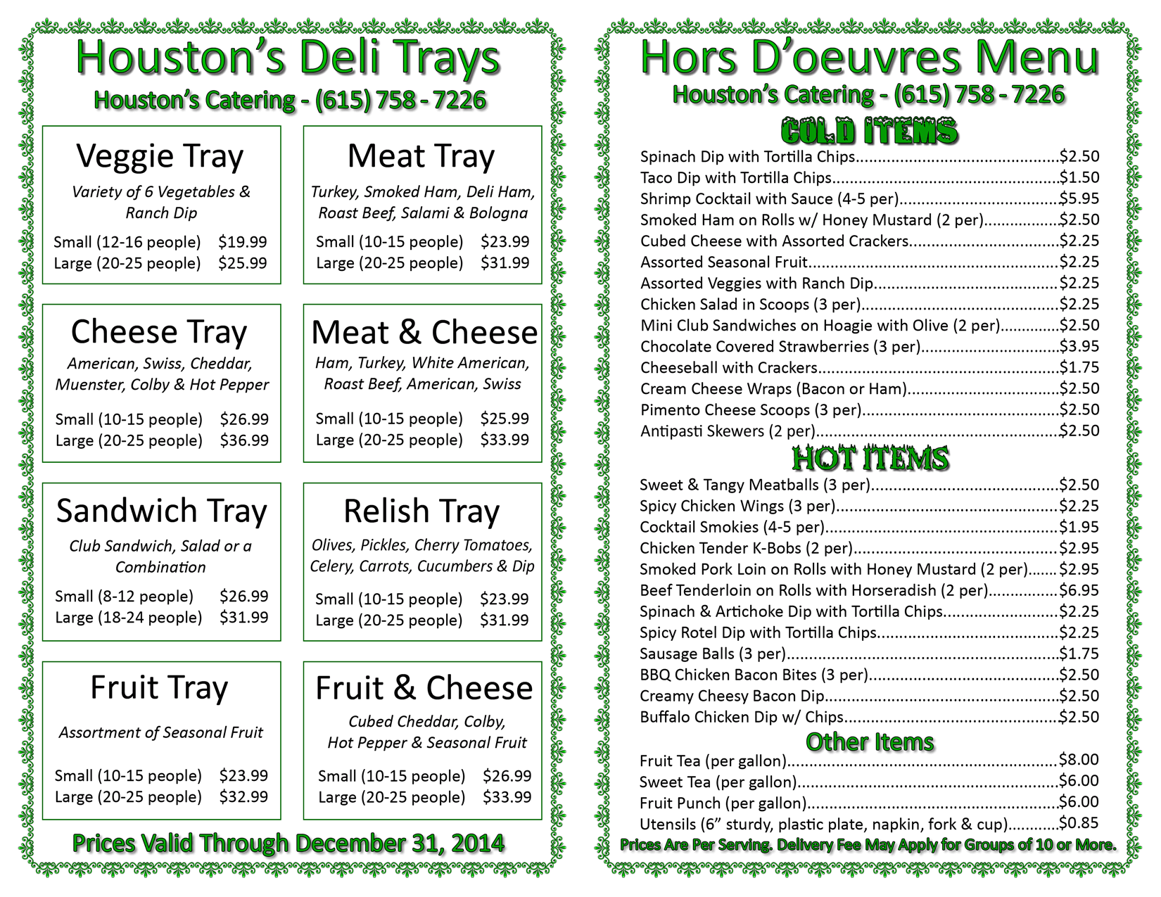 Menus Houston's Meat and Produce