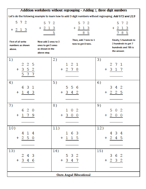 3rd Grade Math Advanced Addition | Free Worksheets Samples