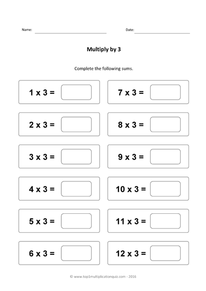 Three Times Table Practice | Free Worksheets Samples