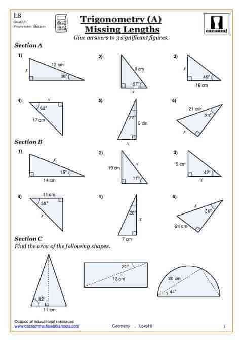 Printable Trigonometry Worksheets