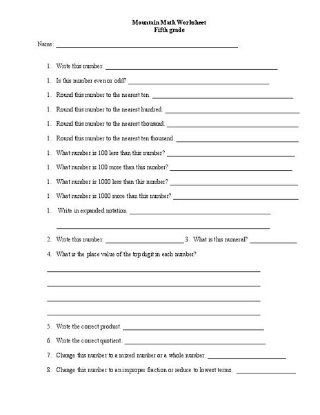 Mountain Math 4th Grade Worksheet Free Worksheets Samples