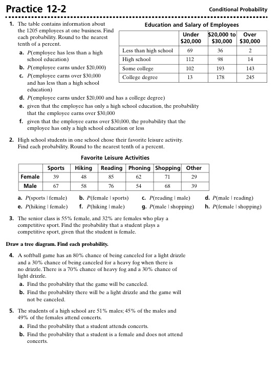 Conditional Probability Worksheets