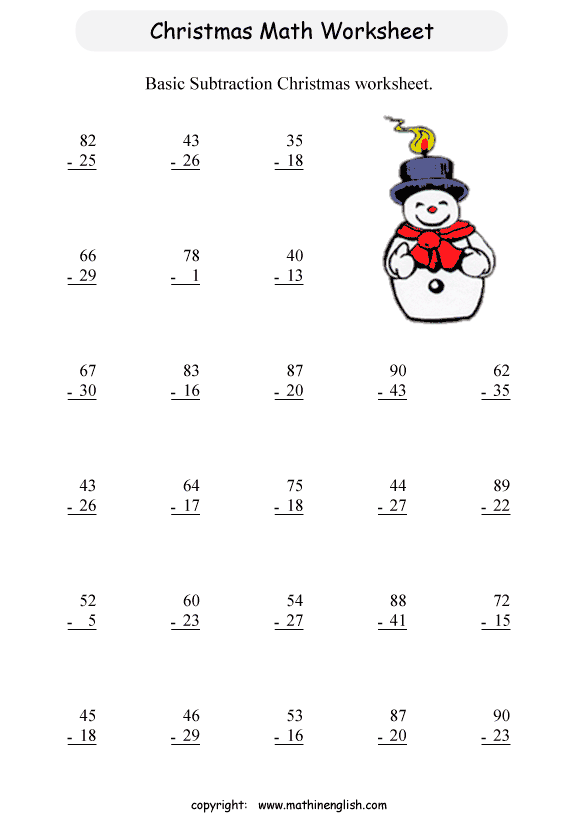 Printable Christmas Subtraction Worksheet For Kids Free Worksheets