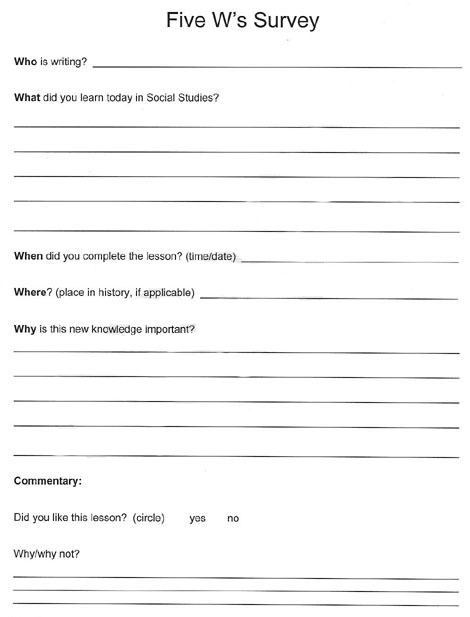 5 Ws Worksheets