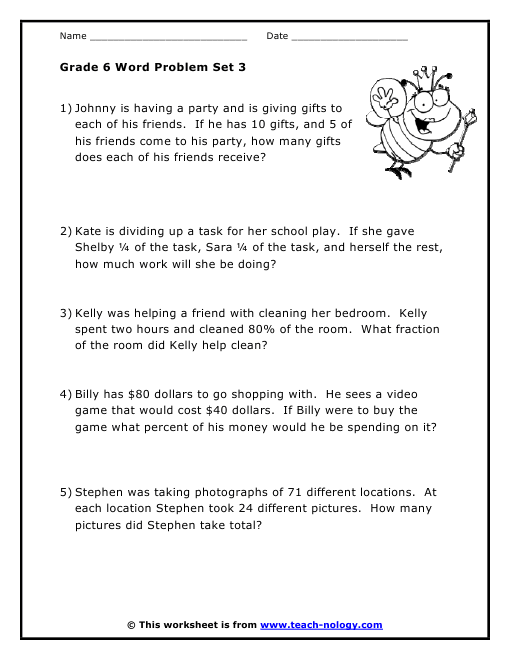Grade 6 Math Problems Free Worksheets Samples