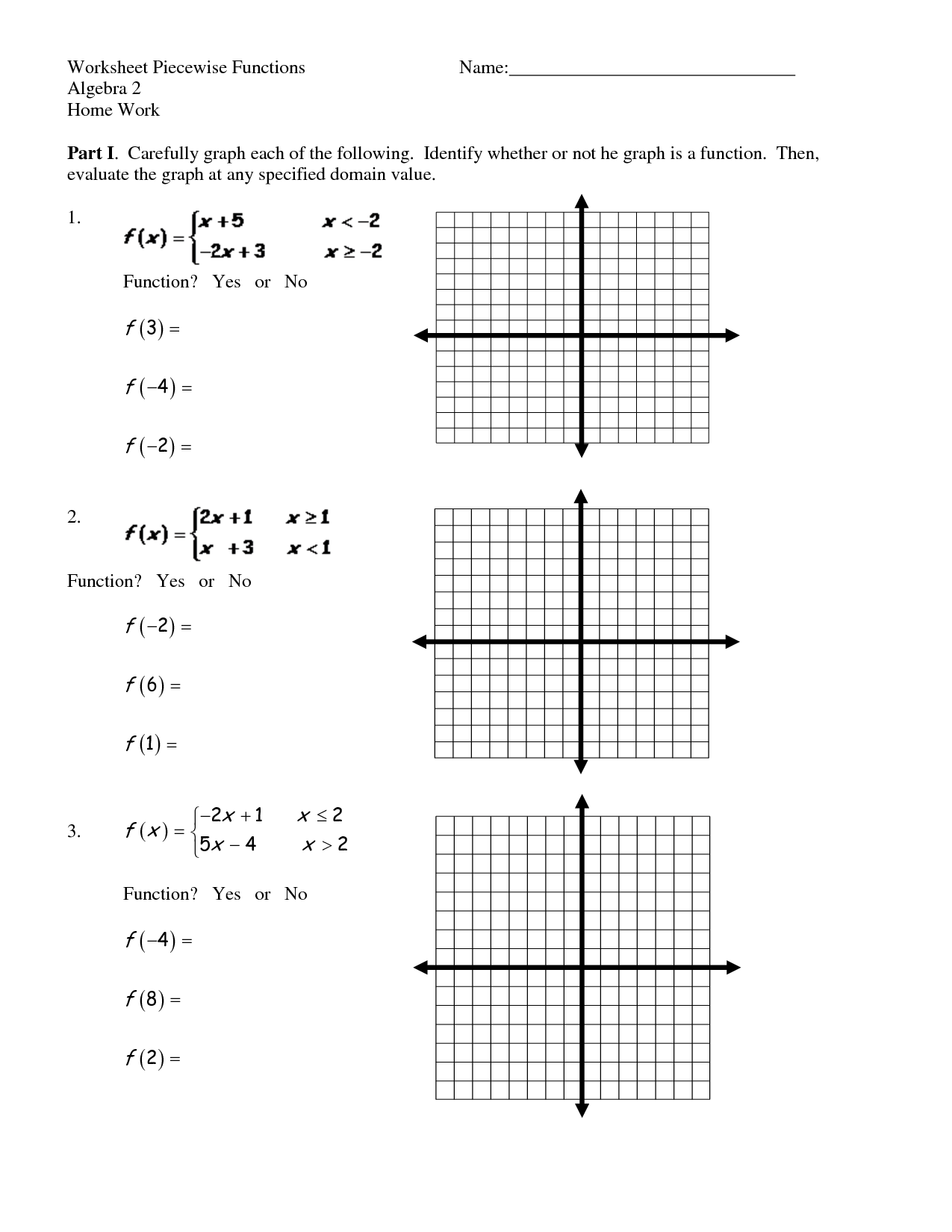 Piecewise Linear Functions Worksheets