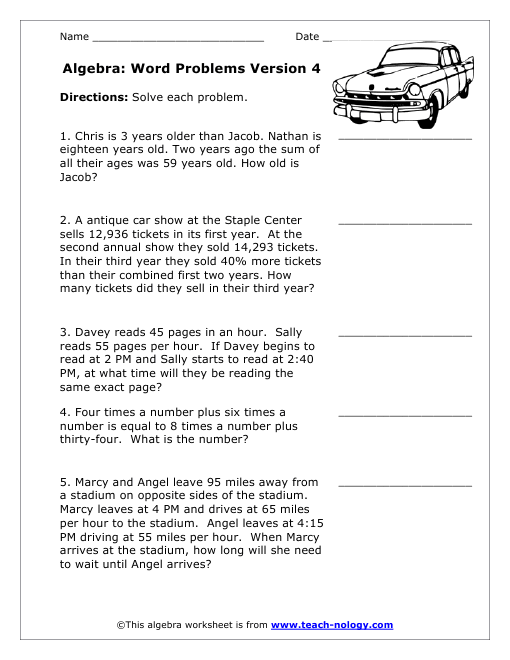 Algebraic Expressions Word Problems Worksheets