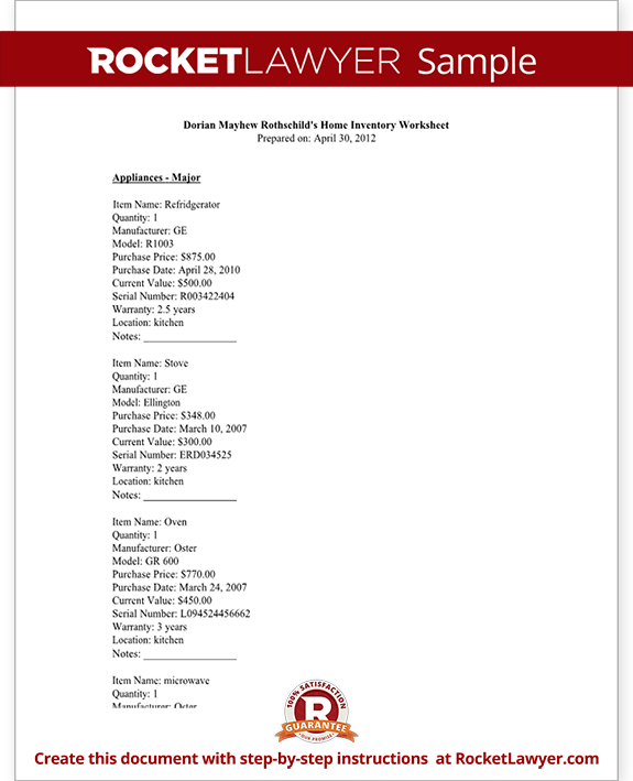 Divorce Inventory Worksheets