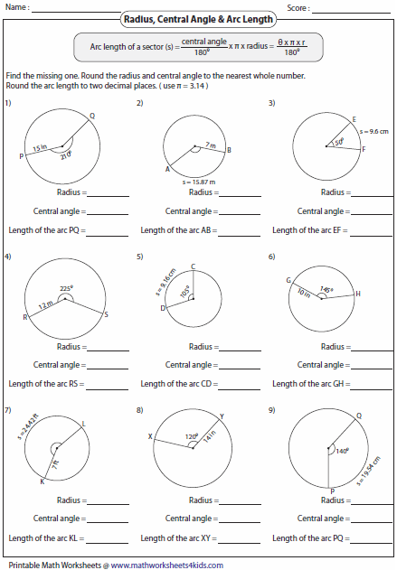 Identifying Missing One Arc Length | Free Worksheets Samples