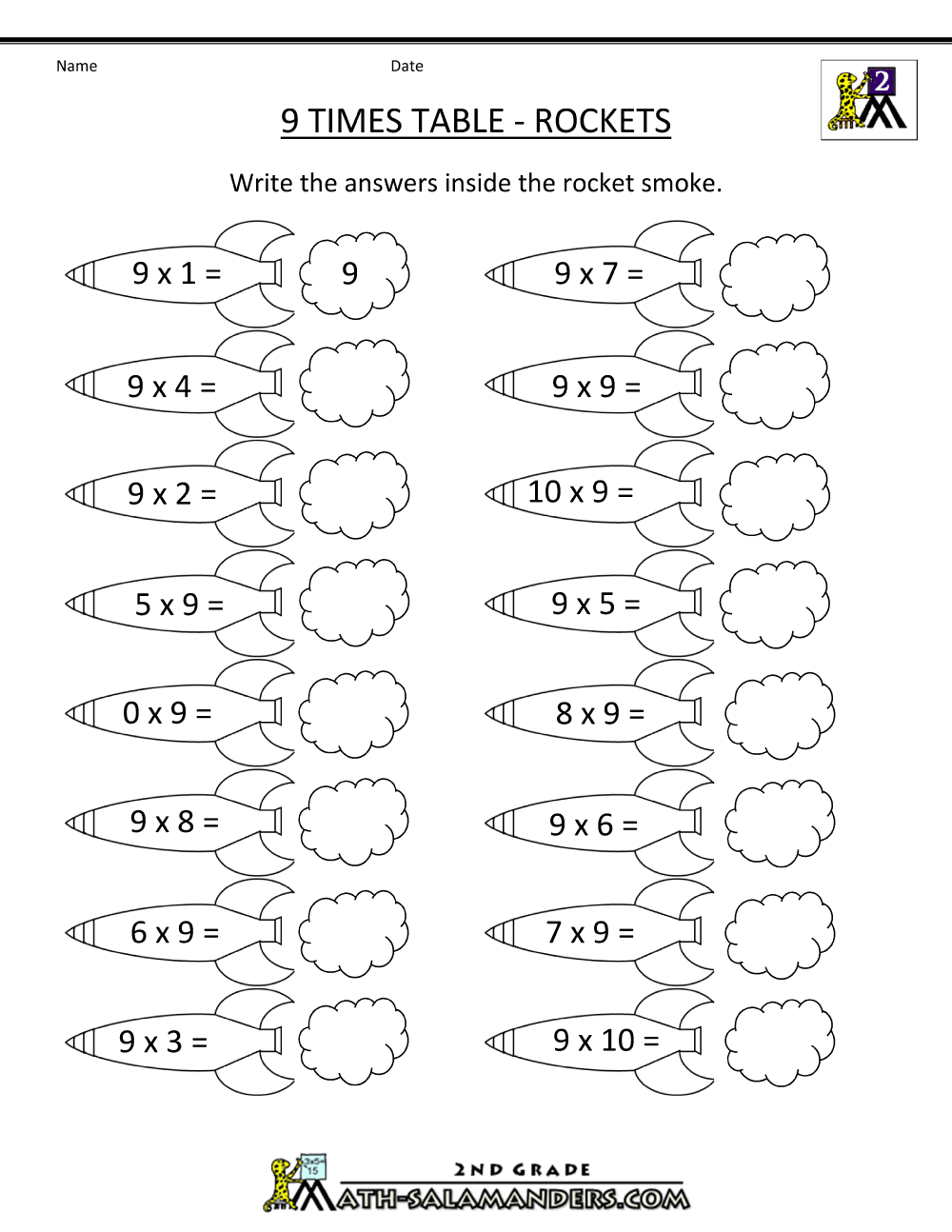 9 X Table Worksheets