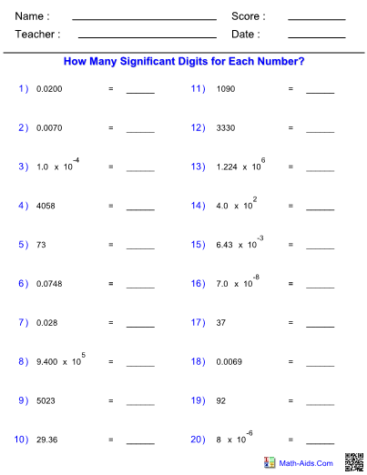 Significant Figures Worksheets