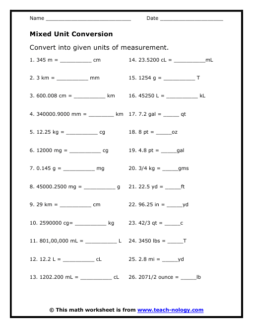 Metric Conversions Practice Worksheets