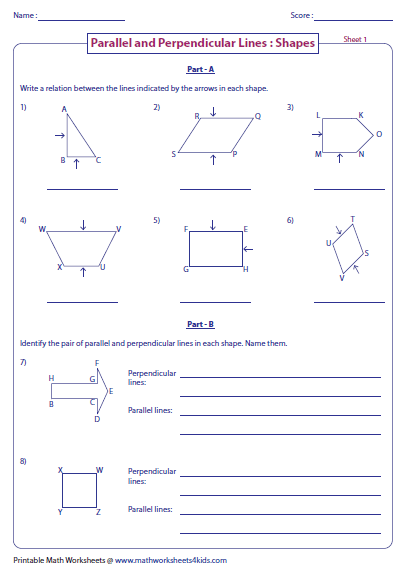 Parallel, Perpendicular And Intersecting Lines Worksheets | Free