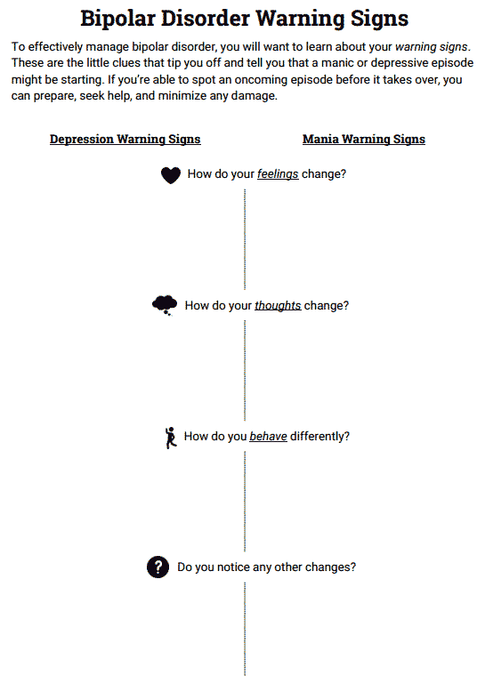 Bipolar Disorder Warning Signs (worksheet) Free Worksheets Samples