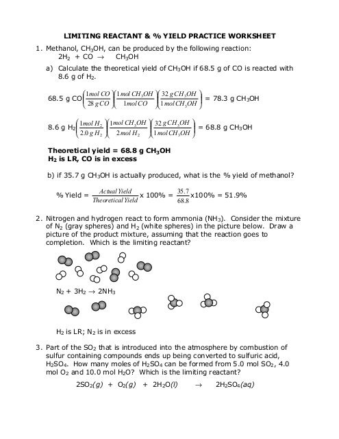 Limiting Reactant Practice Worksheet Free Worksheets Samples