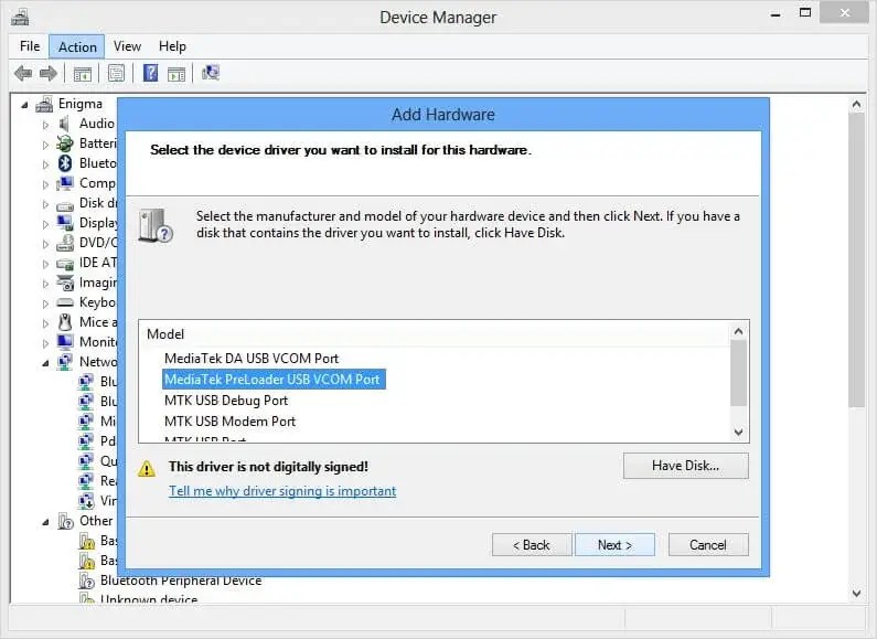 How to install Mediatek USB drivers in Windows