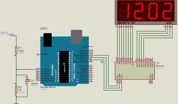 0-50V DC Voltmeter using Arduino and Seven Segement Display