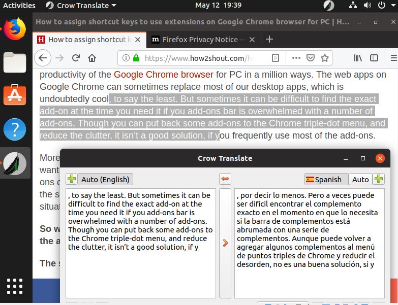 Google translate desktop for Ubuntu & Windows using Crow Translate