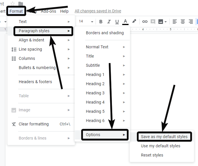 How to set default font, paragraph & page orientation settings on