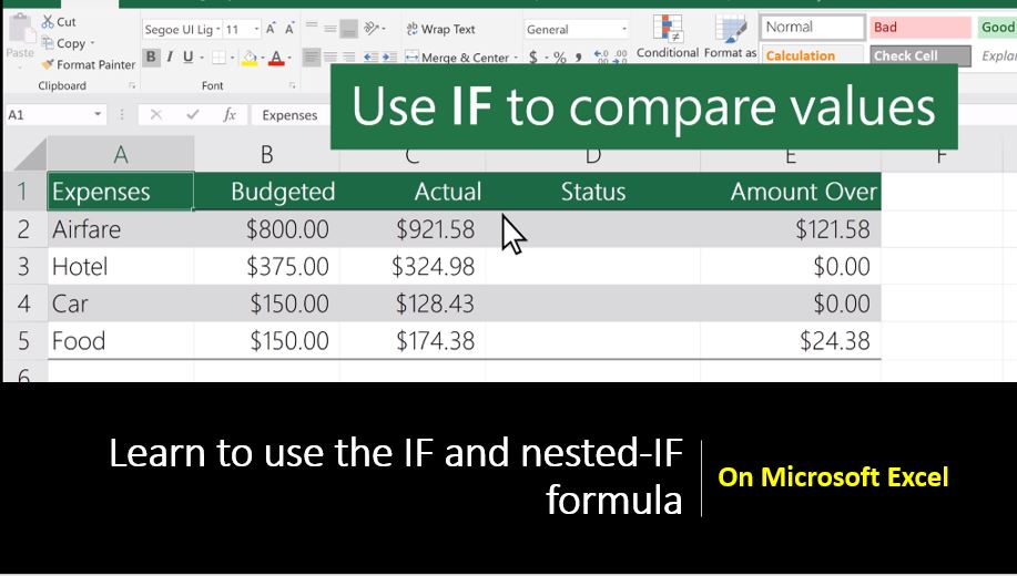 How to use the IF and nestedIF formula to work with conditions on