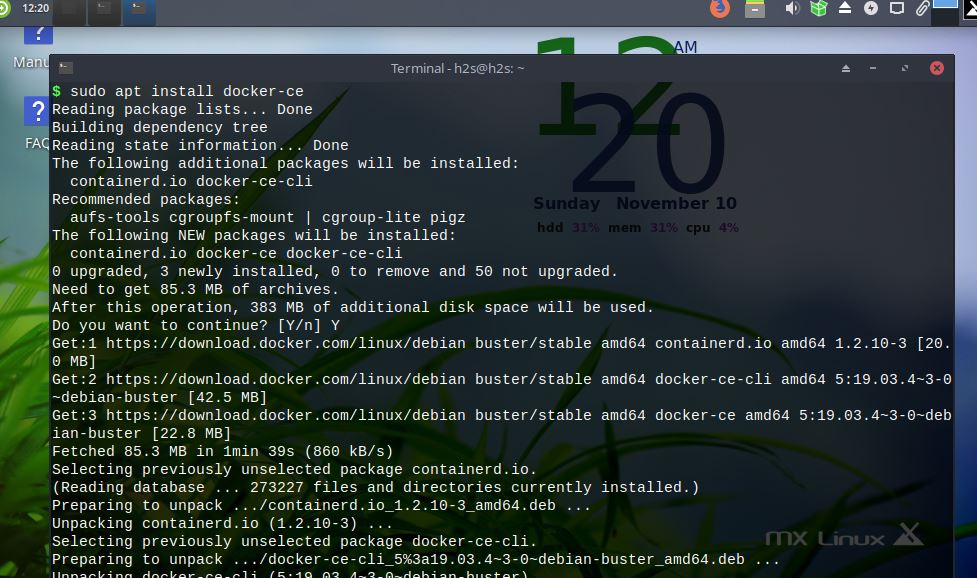 How to install Docker CE on MX Linux H2S Media