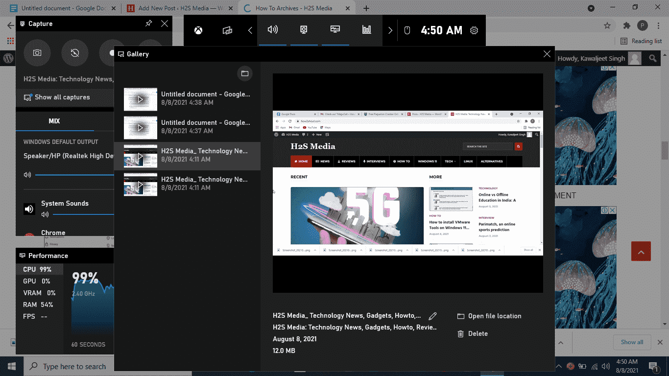 Use Windows 10 Xbox Game bar to Record screen while browsing