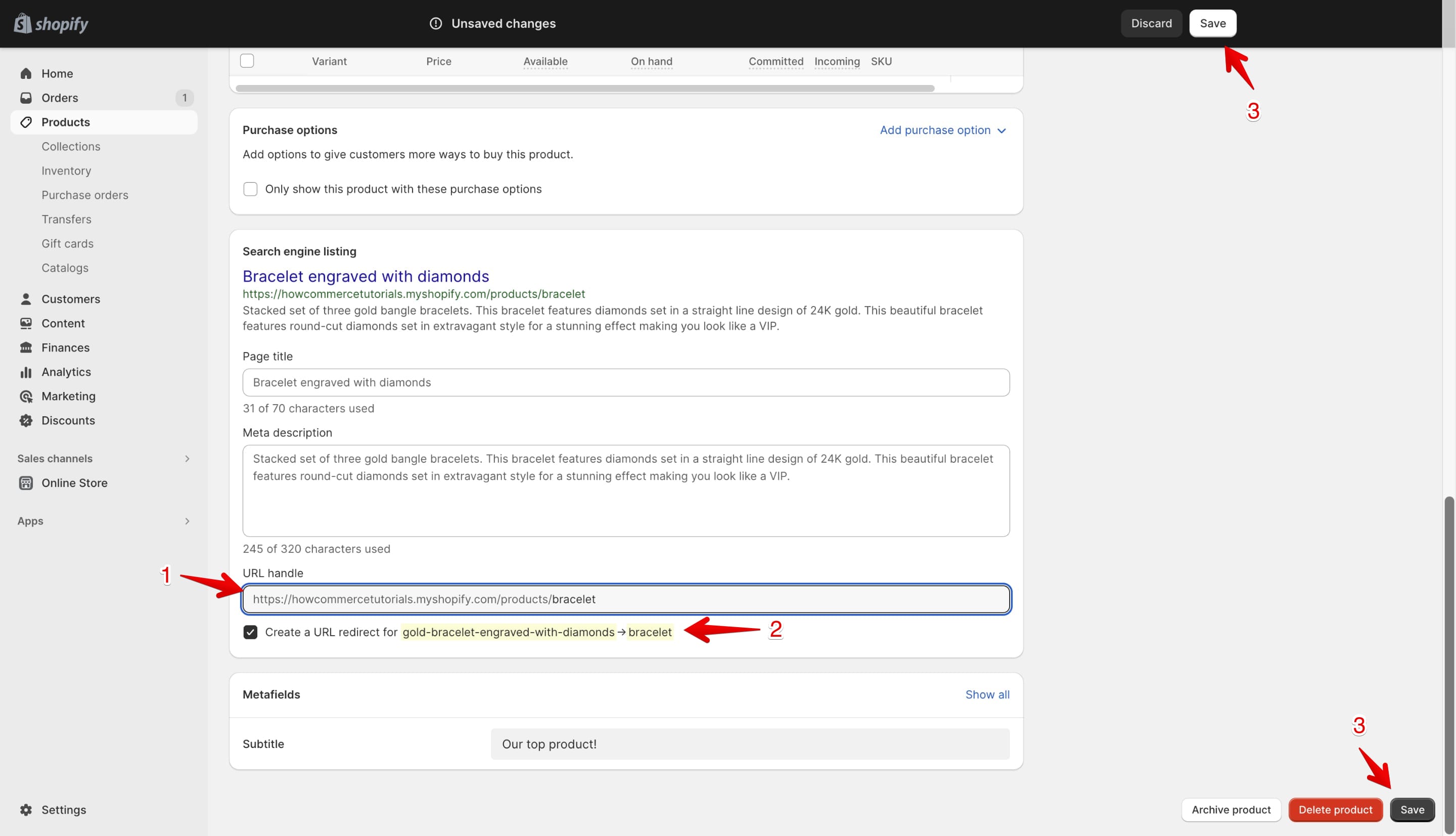 Where to find the Shopify product URL and how to change it? How Commerce