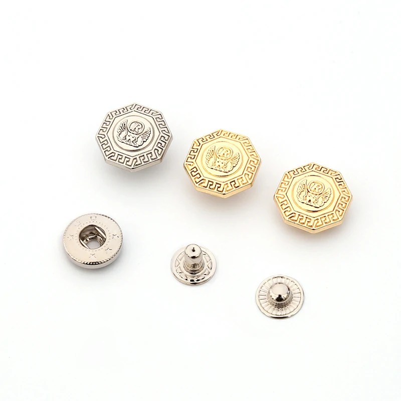 What are the different types of press buttons available for clothing