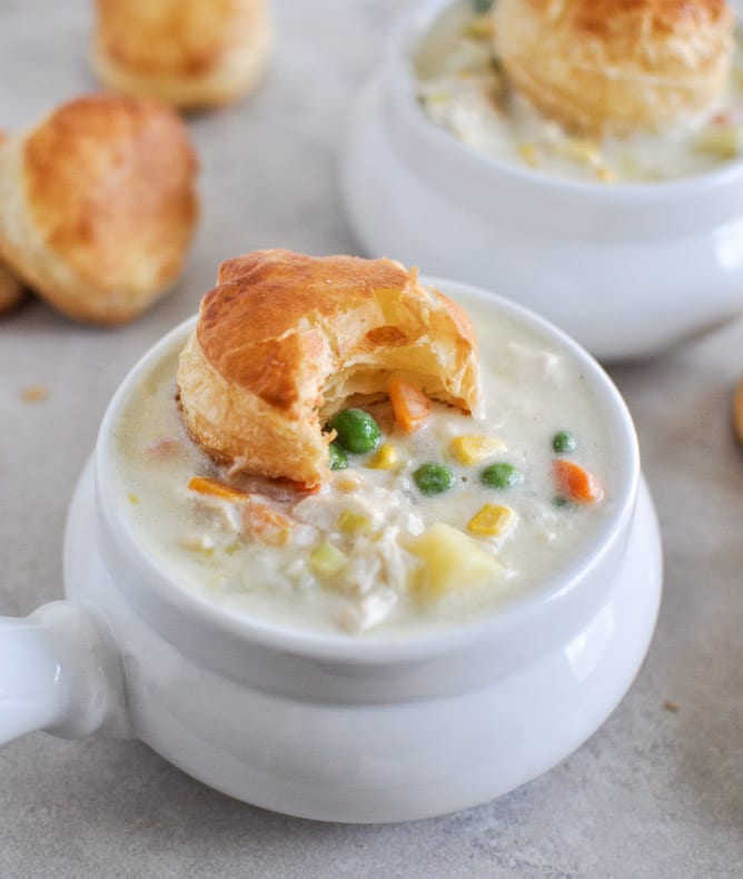 Chicken Pot Pie Soup with Puff Pastry BIscuits