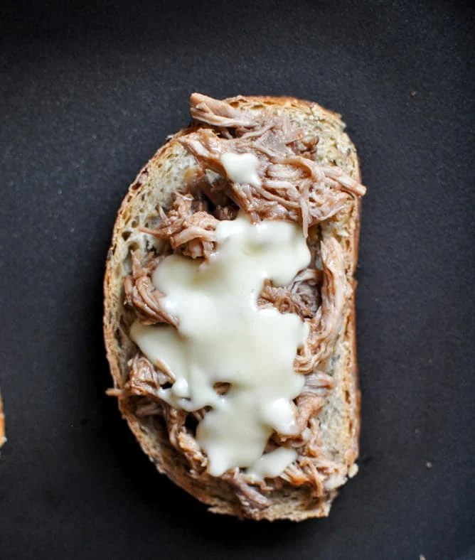 Crockpot Pulled Pork + Beer Cheese Grilled Cheese Sandwiches