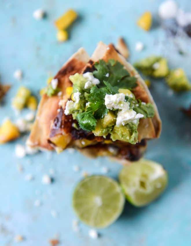 Honey Glazed Chicken Quesadillas with Peach Guacamole. How Sweet Eats