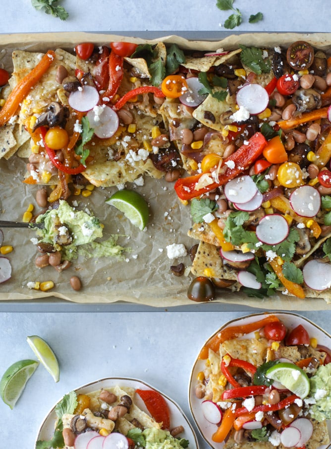 Veggie Fajita Sheet Pan Nachos. How Sweet Eats