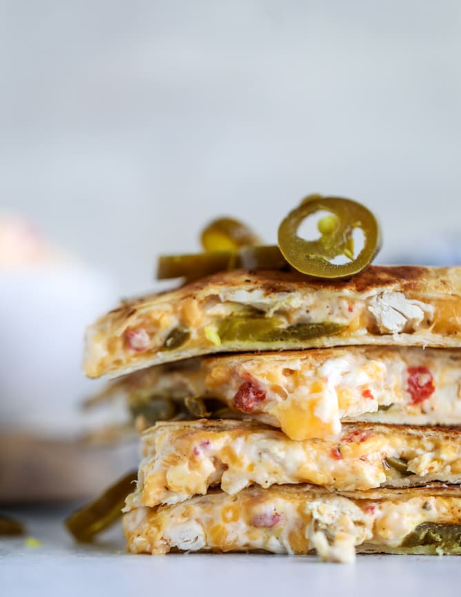 Pimento Cheese Chicken Quesadillas with Jalapeños. How Sweet Eats