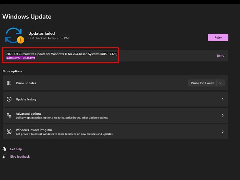 How to Fix Error 0x8000ffff KB5017328 in Windows 11