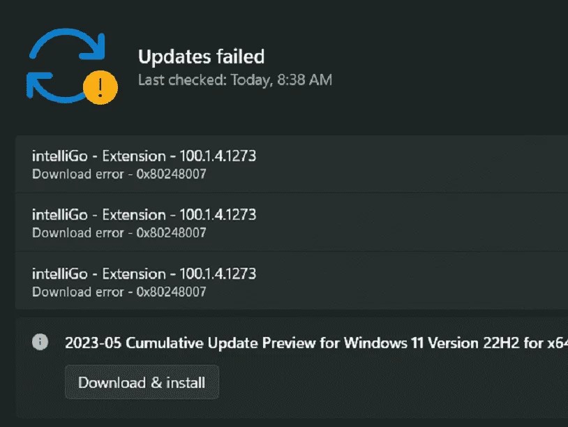 Fix IntelliGo Extension 100.1.4.1273 Download Error in Windows 11