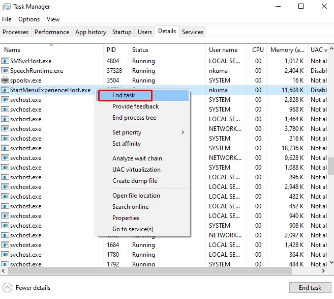 How to End Task and Restart Start Menu in Windows 10 1903