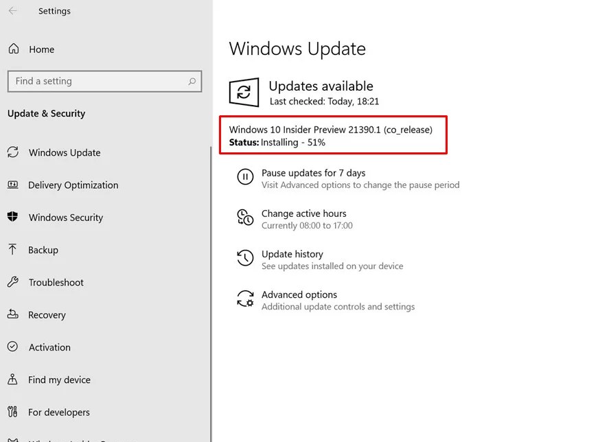 Windows 10 Build 21390.1 Co_release is Rolling out to Dev