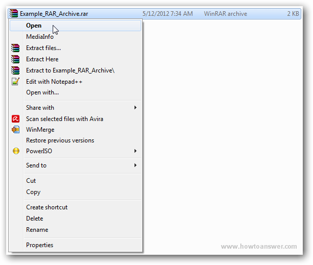 Open extract and create RAR files using WinRAR