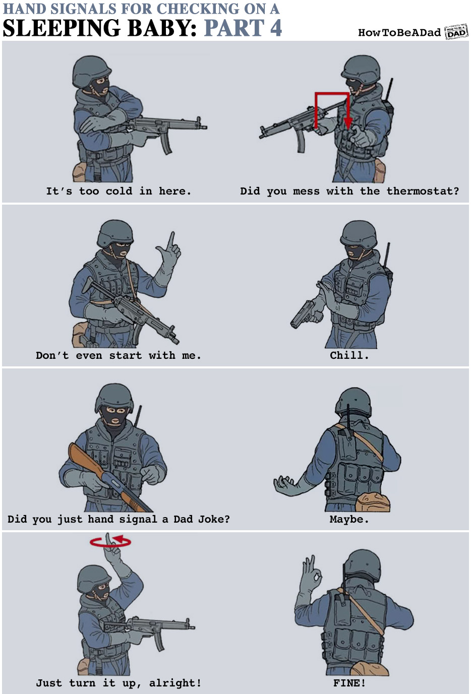 Military Hand Signals for Checking on a Sleeping Baby