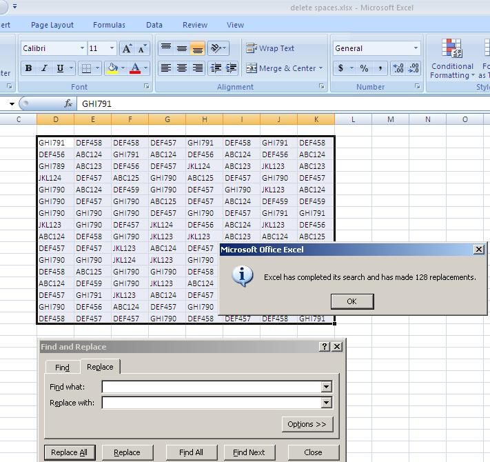 How to delete all spaces in a selection (or how to delete spaces in a