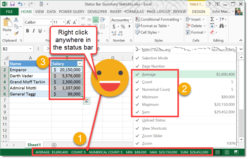step001howtoenablestatusbarsummarystatistics How To Excel