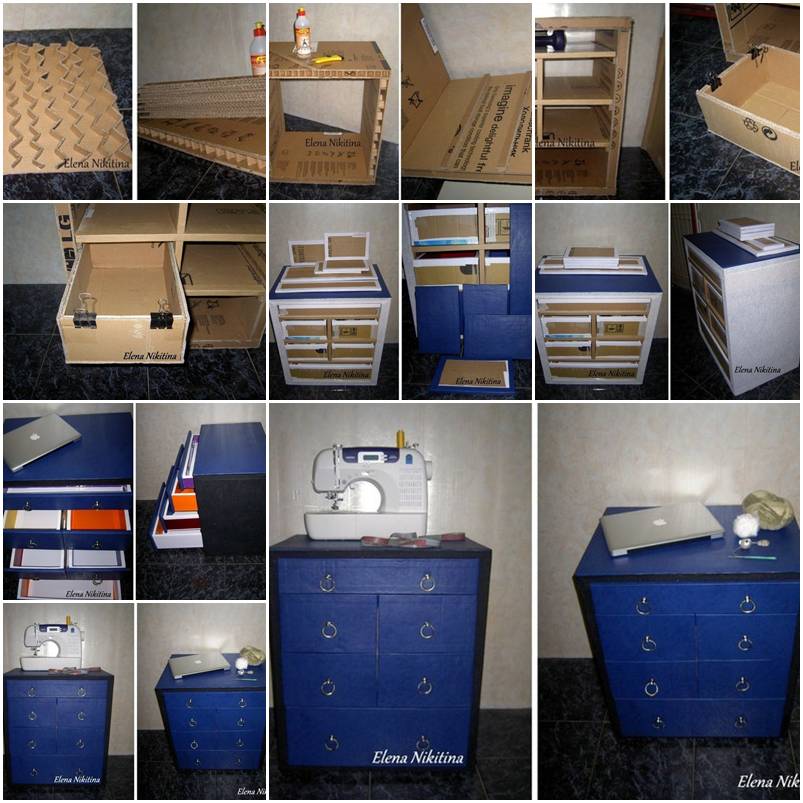 How to make Cardboard Chest with Drawers storage units step by step DIY