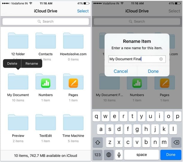 How to rename iCloud Drive folder in iPhone, iPad iOS 9