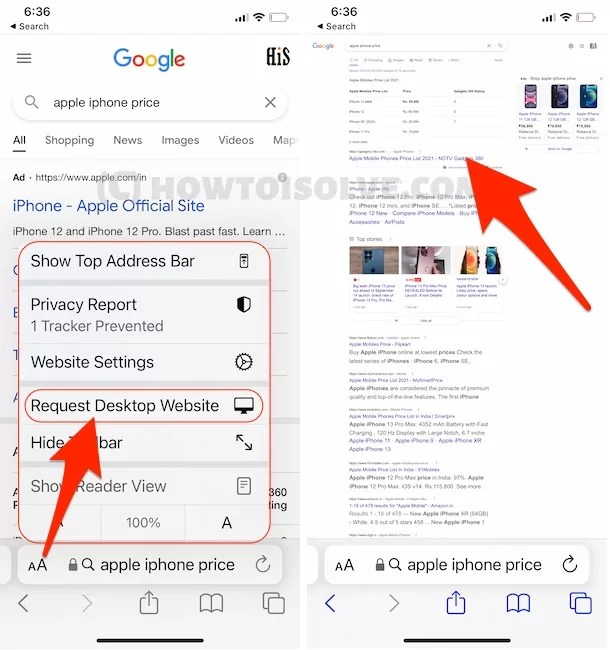 How to Request Desktop Version site in Safari iPhone 15,14..
