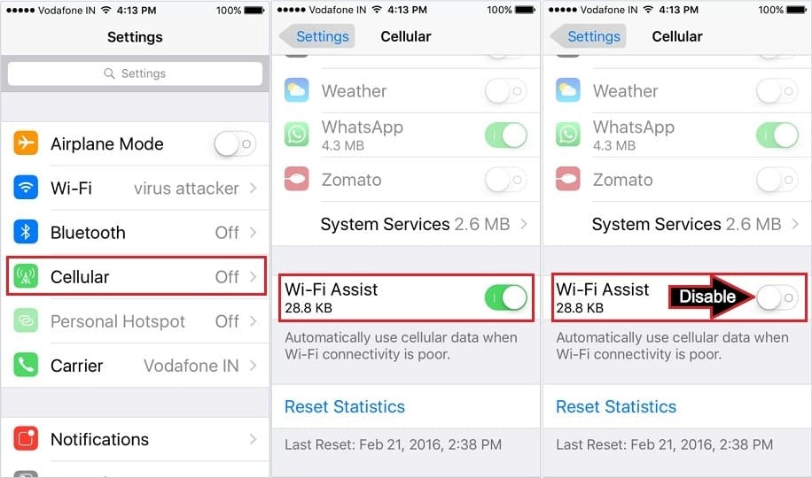 How to Turn Off iPhone use Cellular data when WiFi is weak iOS 9.3