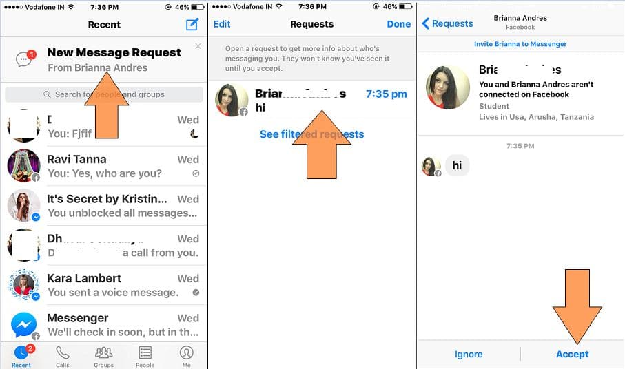 How to start facebook chat using scan code on iPhone messenger