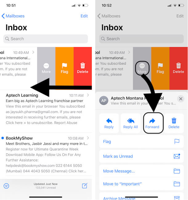 How to Forward an Email Message From iPhone Mail App, iPad iOS 15