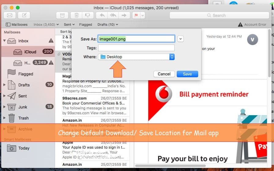 Change mail app download location on Mac macOS Sierra