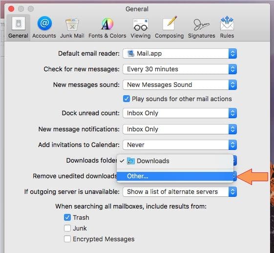 Change mail app download location on Mac macOS Sierra