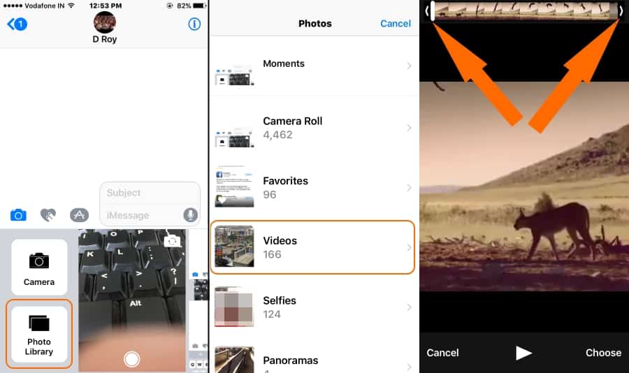 Send Video in iMessage from camera album or Photos app HowToiSolve